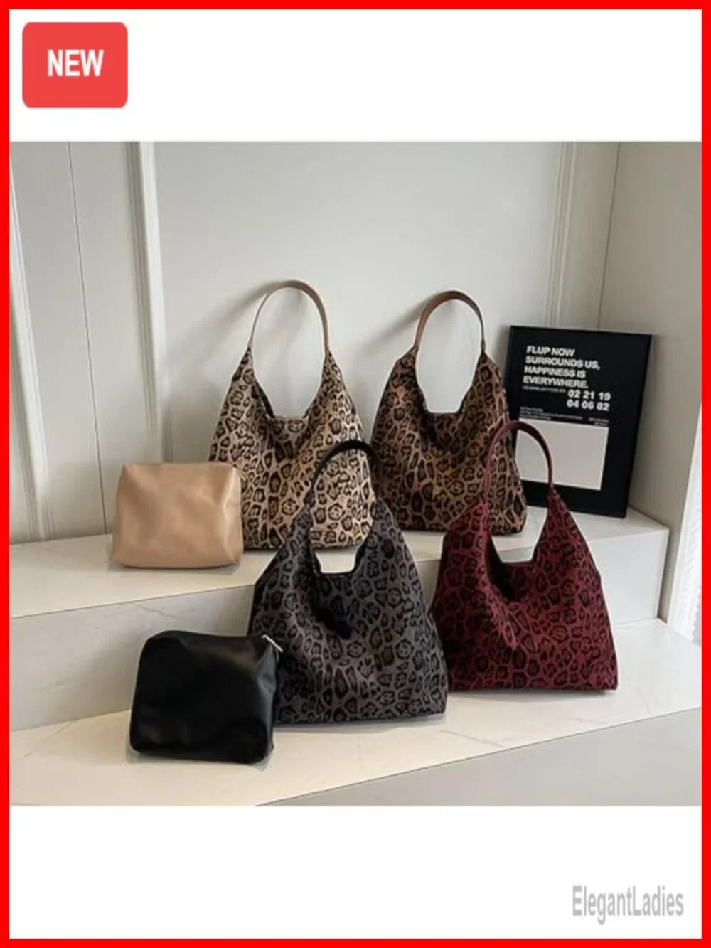 Faux Suede Leopard Hobo Tote Bag Shoulder Handbag